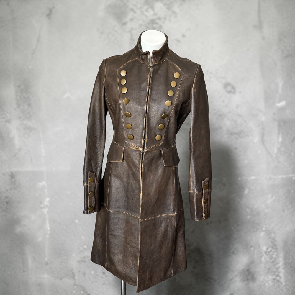 Vintage Newport News Distressed Brown 100% Leather Military Steampunk Jacket
